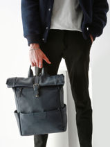 1 Compartment Backpack Flandres Leather Etrier Blue flandres EFLA8102-vue-porte