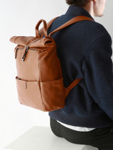 1 Compartment Backpack Flandres Leather Etrier Brown flandres EFLA8102-vue-porte