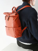 1 Compartment Backpack Flandres Leather Etrier Orange flandres EFLA8102-vue-porte