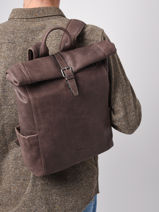 Leather Spider Backpack 2 Compartments Etrier Brown spider ESPI8102-vue-porte